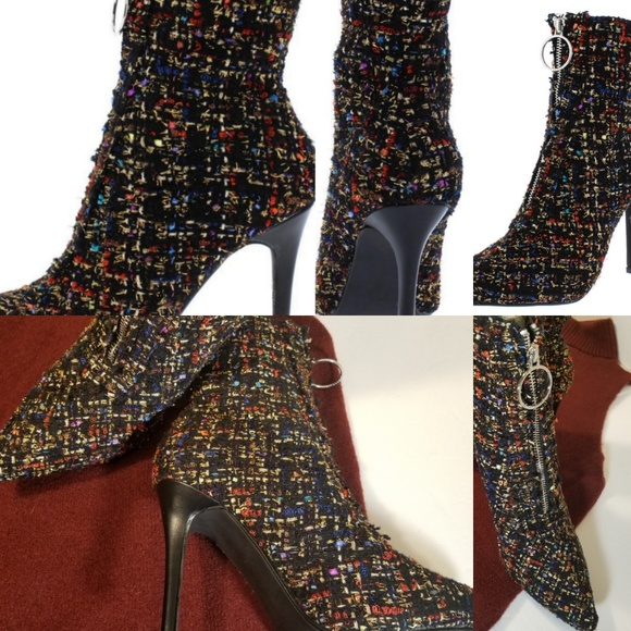Cape Robbin Shoes - Tweed Stilleto Boots with zip front size 7.5